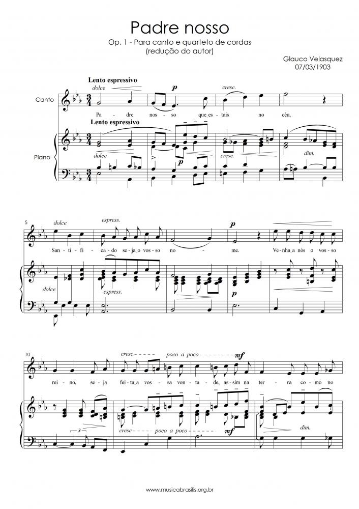 Padre nosso - Para canto e quarteto de cordas (redução do autor), Op. 1