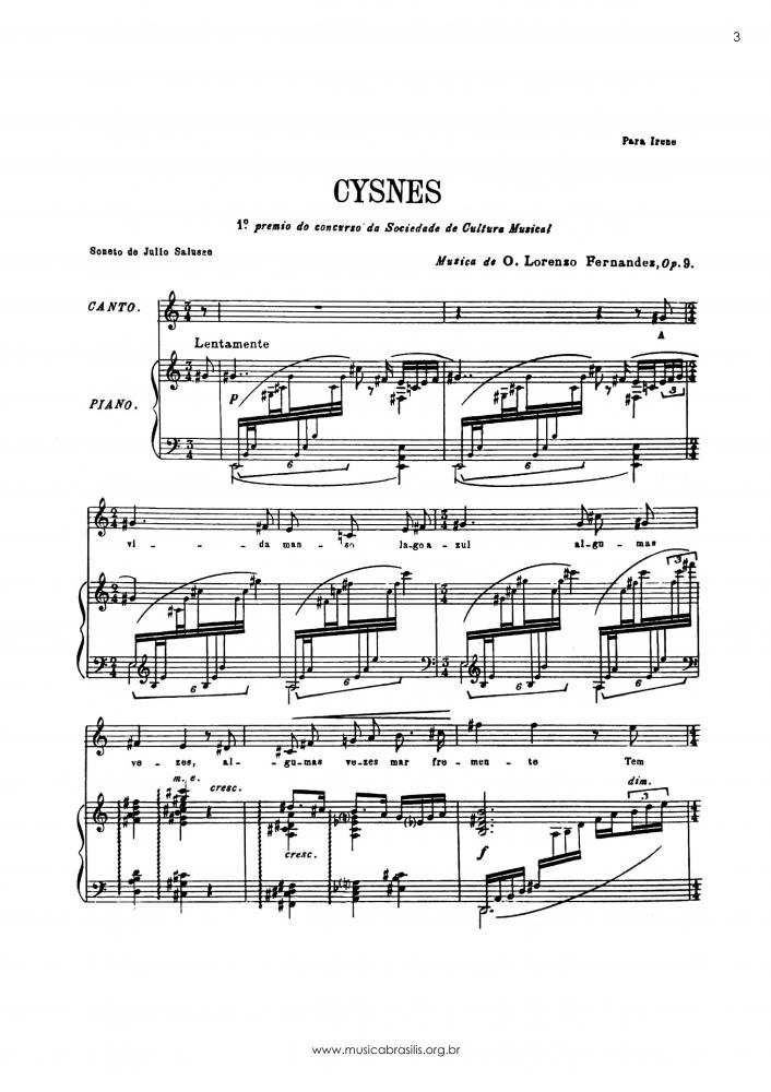 Cisnes - 1º prêmio do concurso da Sociedade de Cultura Musical, Op. 9