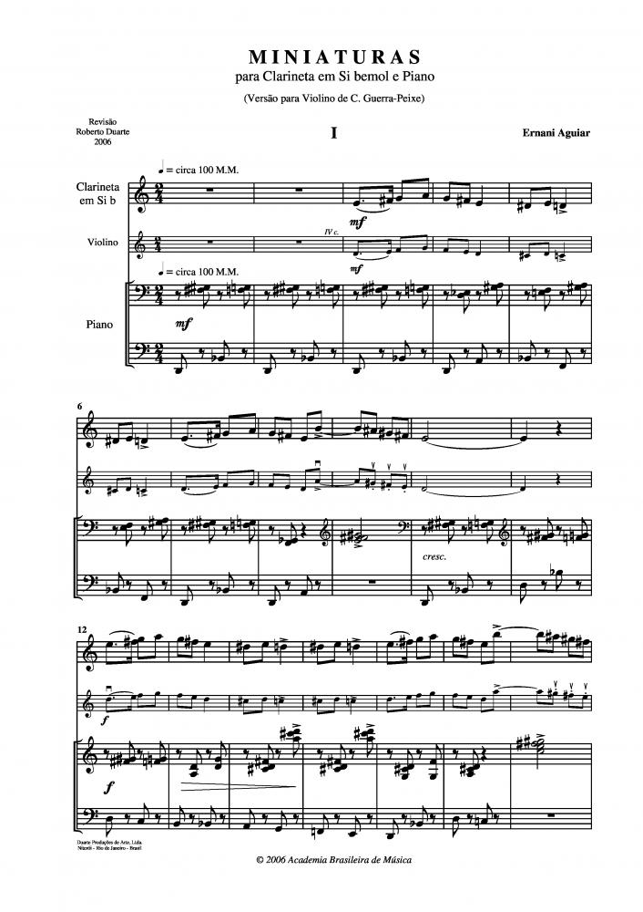 Miniaturas para clarineta em si bemol e piano - Versão para violino de C. Guerra-Peixe
