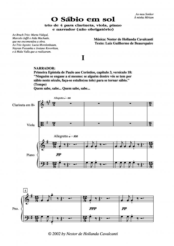 O sábio em sol - Trio de 4 para Clarineta, Viola, Piano e Narrador (Não Obrigatório)