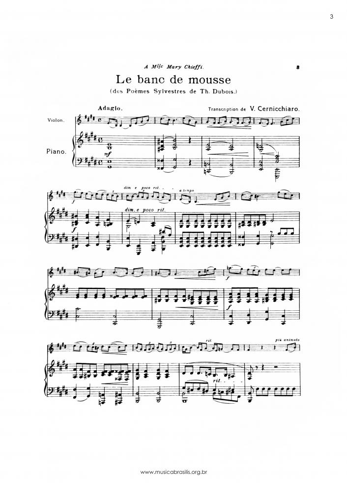 Le banc de mousse - 8 Morceaux pour violon et avec accompagnement de piano, Nº 7. (des Poèmes Sylvestres de Th. Dubois)