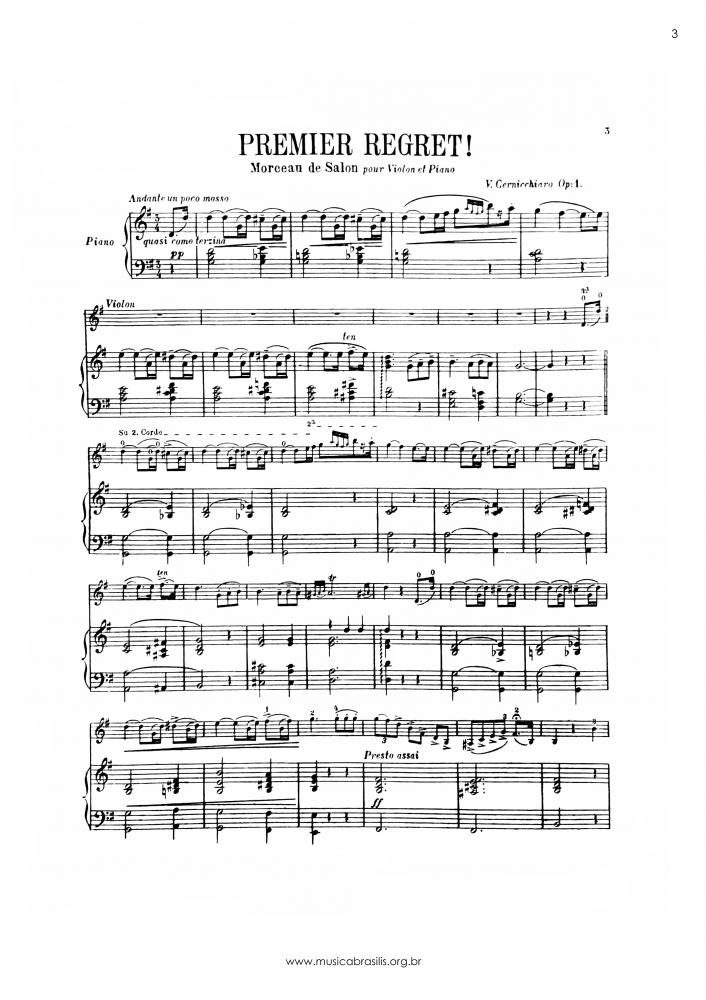Premier regret - Morceau de salon pour violon et piano, Op. 1